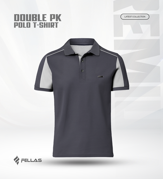 Men’s Double PK Cut & Sew Cotton Polo - Graphite Edge