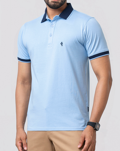 Men's Single Jersey Cotton Polo - Powder Blue