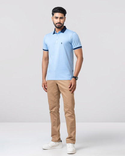 Men's Single Jersey Cotton Polo - Powder Blue