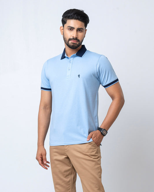 Men's Single Jersey Cotton Polo - Powder Blue