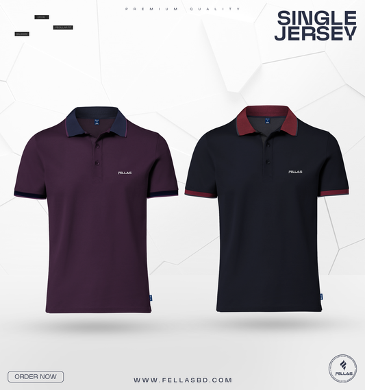 Premium Single Jersey Cotton Polo T-Shirt Combo (2 Pcs) - Purple & Navy Black