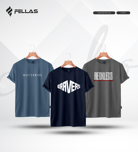 Men's Premium Half Sleeve T-Shirt (3 Combo) - Mastermind, Bravers, Reckless
