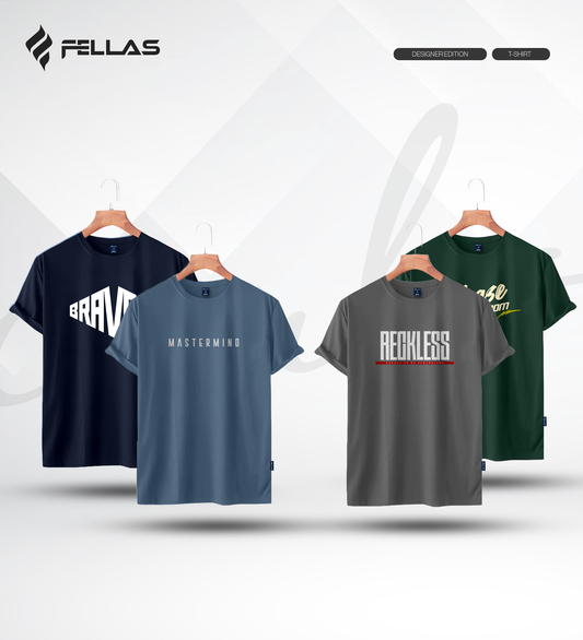 Men's Premium Half Sleeve T-Shirt (4 Combo) - Bravers, Mastermind, Reckless, Chase