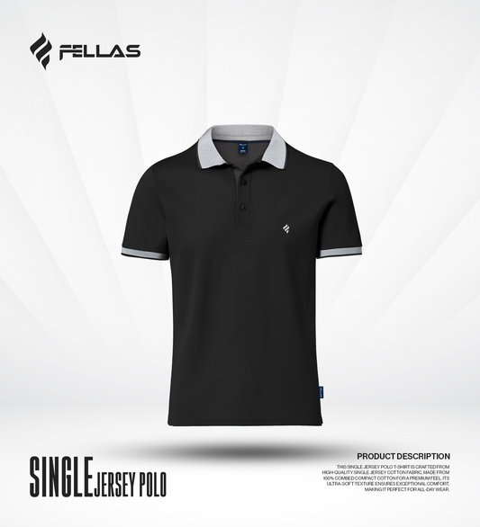 Men's Single Jersey Cotton Polo - Jet Black