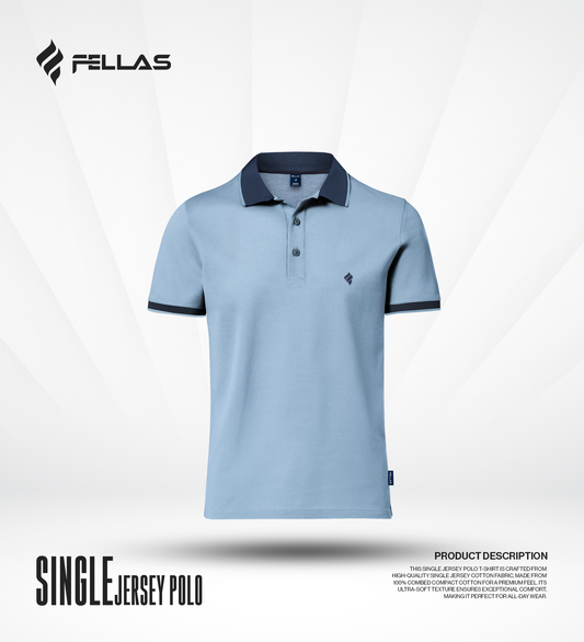 Men's Single Jersey Cotton Polo - Powder Blue