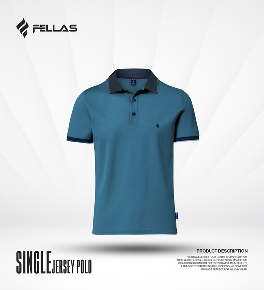 Men's Single Jersey Cotton Polo - Sea Port Blue