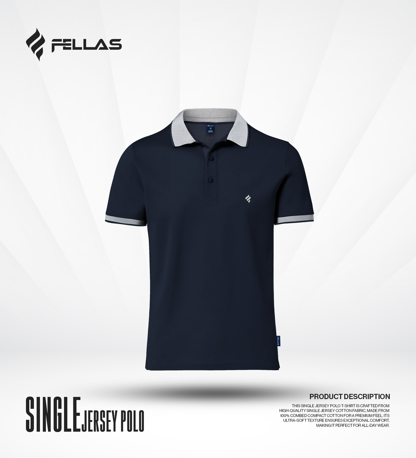 Men's Single Jersey Cotton Polo - Navy
