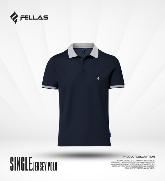 Men's Single Jersey Cotton Polo - Navy