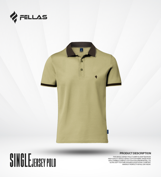 Men's Single Jersey Cotton Polo - Taos Taupe Yellow