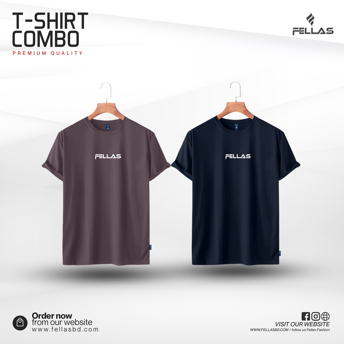Fellas Men's Premium Logo T-Shirt Combo  (2 Pcs)-Light Purple and Navy